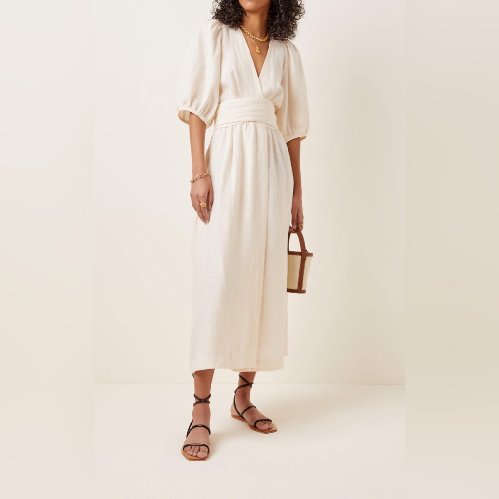 Three Graces London Fiona Dress Ivory Linen